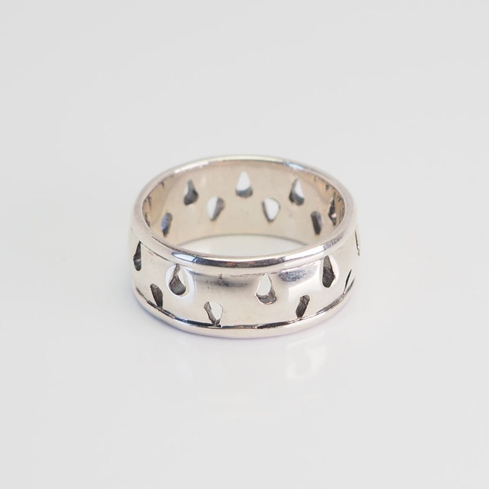 Sterling silver cut out tear drops wide band men's ring size 12.5